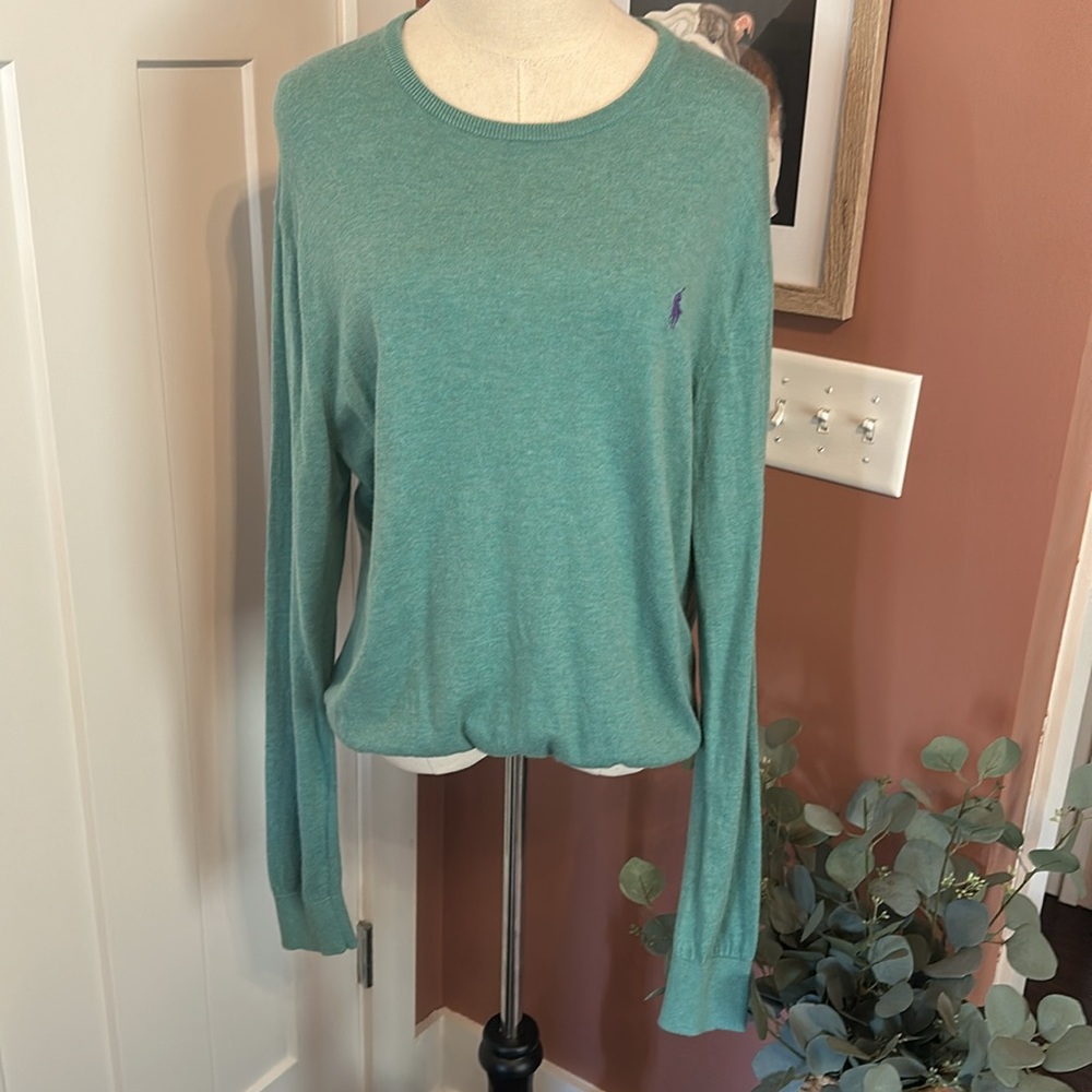 Polo Ralph Lauren Men’s turquoise cotton cashmere crewneck L long sleeve sweater - Picture 2 of 13